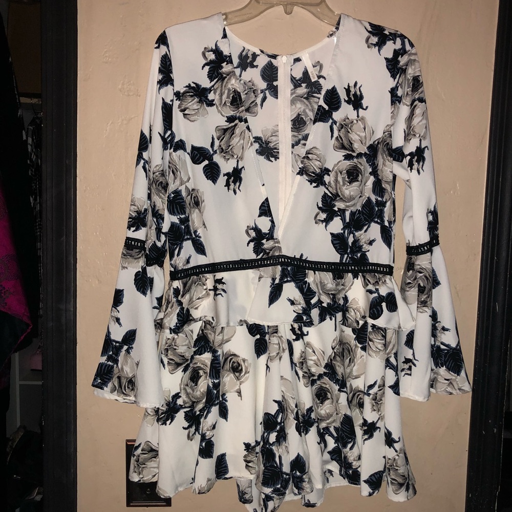 Floral long bell sleeve peplum romper